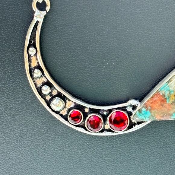 925 Sterling Oyster Turquoise & Garnet Necklace - Picture 3 of 6